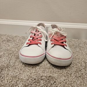 Polo By Ralph Lauren Girls Faux Leather Sneakers, Size 3, White And Pink